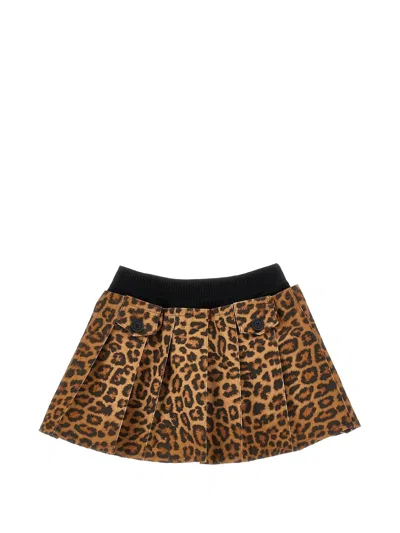 Monnalisa Girl's Cotton Blend Mini Skirt With Elastic Waist & Decorative Front Buttons In Marrone