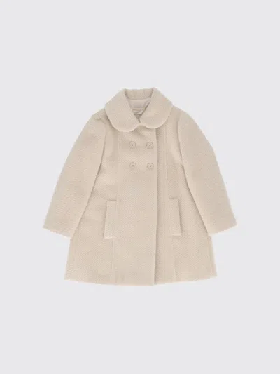 Monnalisa Kids'  Girl's Double-breasted Cloth Coat With A Peter Pan Collar In Neutral