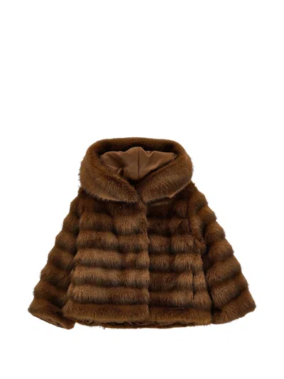 Monnalisa Girl Eco-faux Fur Coat In Brown