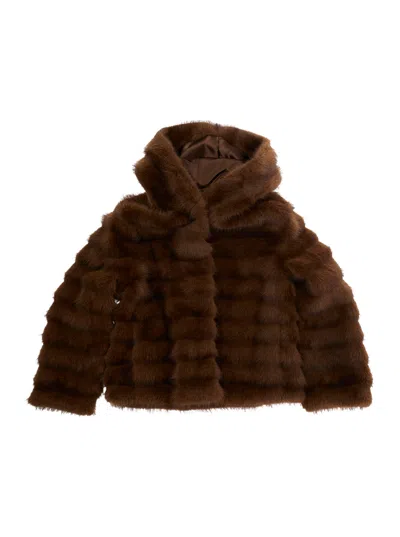 Monnalisa Girl Eco-faux Fur Coat In Brown