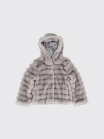 Monnalisa Kids'  Girl's Hooded Faux Fur Coat In Gray