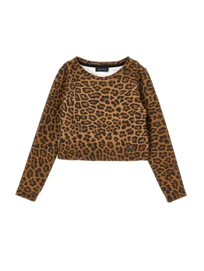 Monnalisa Girl Leopard Print Sweater With Round Neck & Long Sleeves In Animal Print