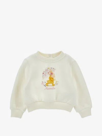 Monnalisa Girl's Teddy Bear Print Bow-accent Round Neck Long-sleeve Sweatshirt In Neutral