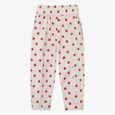 Monnalisa Kids' Girls Beige Strawberry Cotton Trousers