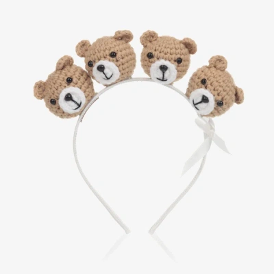 Monnalisa Kids' Girls Beige Teddy Bears Hairband In Brown