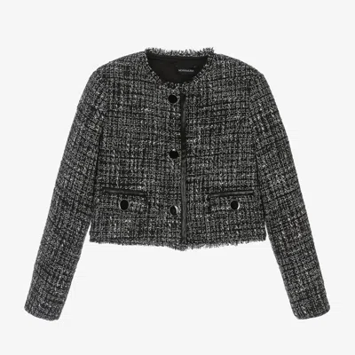 Monnalisa Kids' Girls Black Bouclé Tweed Jacket