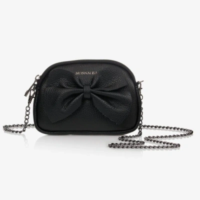 Monnalisa Kids' Girls Black Leather Bow Bag (18cm)