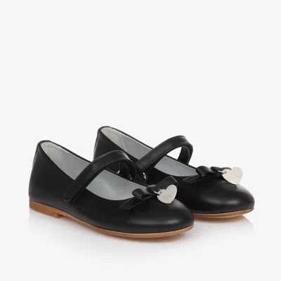 Monnalisa Kids' Girls Black Leather Bow Shoes
