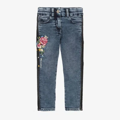 Monnalisa Babies' Girls Blue Cotton Flower Skinny Jeans