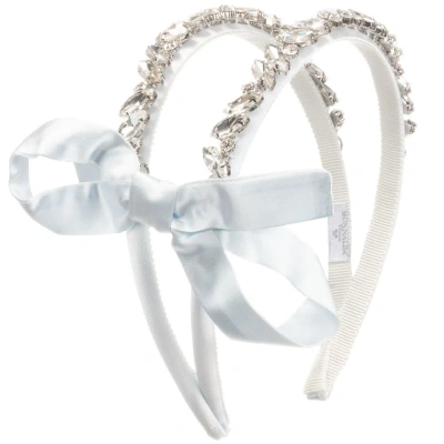 Monnalisa Kids' Girls Blue Satin & Gem Hairband In White