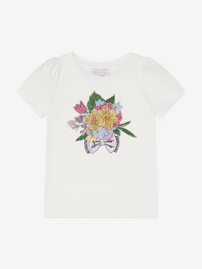 Monnalisa Kids' Girls Bouquet T-shirt In Ivory