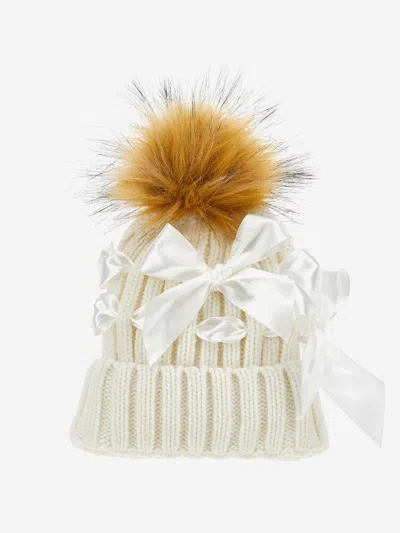 Monnalisa Kids'  Girls Bow Knitted Pom Pom Hat In Neutral