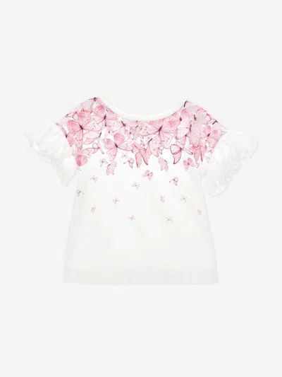Monnalisa Babies'  Girls Butterfly Print T-shirt In Ivory