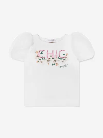 Monnalisa Babies' Girls Chic Tulle Sleeve T-shirt In Ivory