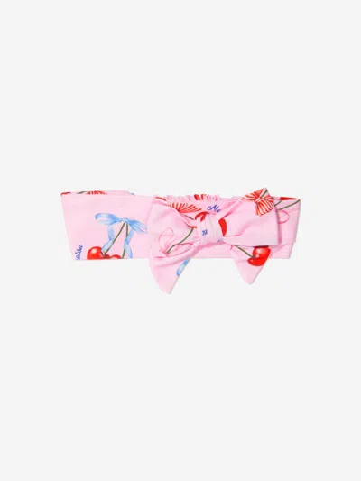 Monnalisa Kids'  Girls Cotton Cherry Print Headband Xxs (6 - 12 Mths) Pink