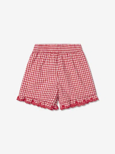 Monnalisa Kids'   Gingham Trim Shorts In White + Red