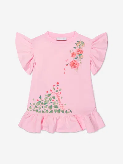 Monnalisa Babies' Girls Cotton Rose Print Dress 12 Yrs Pink
