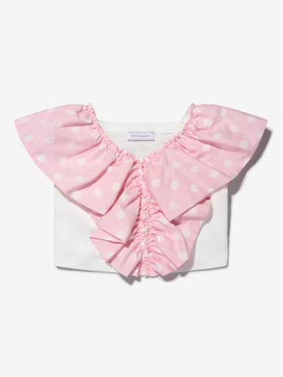 Monnalisa Babies' Girls Cotton Ruffle Trim Top S 14 Yrs Pink