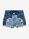 Monnalisa Floral-embroidered Denim Shorts In Blue
