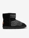 Monnalisa Crust Leather Boot With Rhinestones In Black
