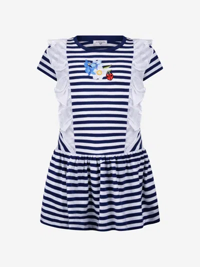 Monnalisa Kids' Girls Dress - Striped Cotton Jersey Dress S 14 Yrs Blue