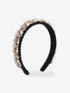 Monnalisa Velvet Headband With Rhinestones And Pearls In Black