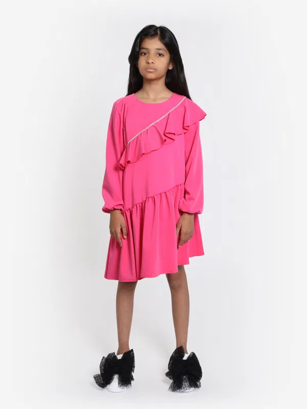 Monnalisa cartoon-embellishment ruffled dress - Pink