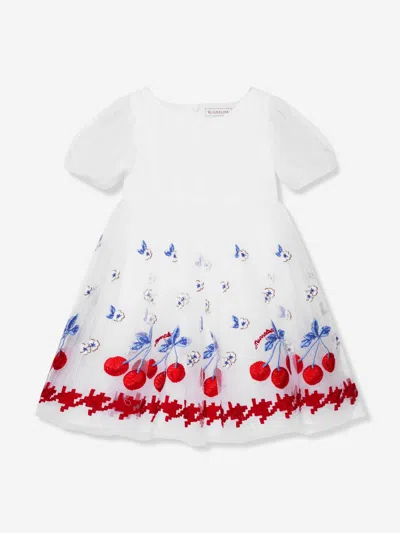 MONNALISA GIRLS EMBROIDERED CHERRY TULLE DRESS