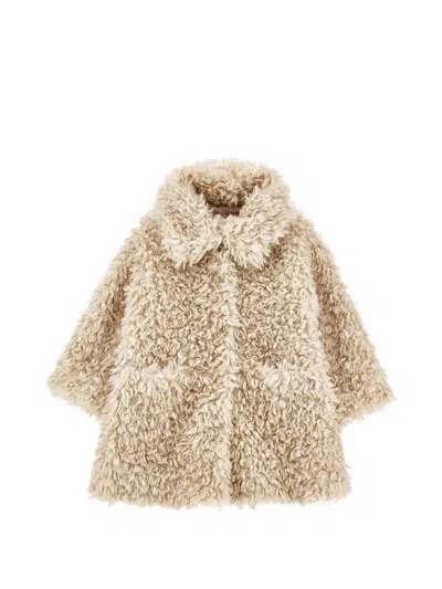 Monnalisa Girls Faux Fur Hooded Coat In Beige