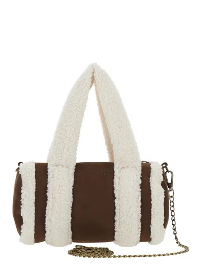 Monnalisa Girls Faux Shearling Tote Bag In Brown