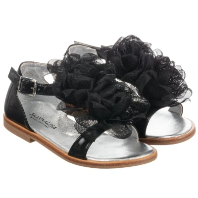 Monnalisa Kids' Girls Floral Black Sandals