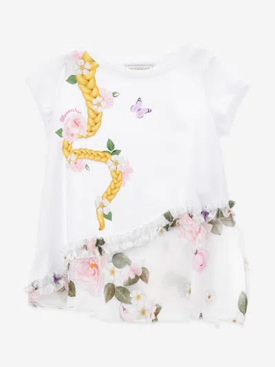 Monnalisa Babies' Girls Floral Maxi T-shirt In White