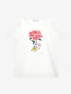 Monnalisa Floral-print Crew-neck T-shirt In Ivory