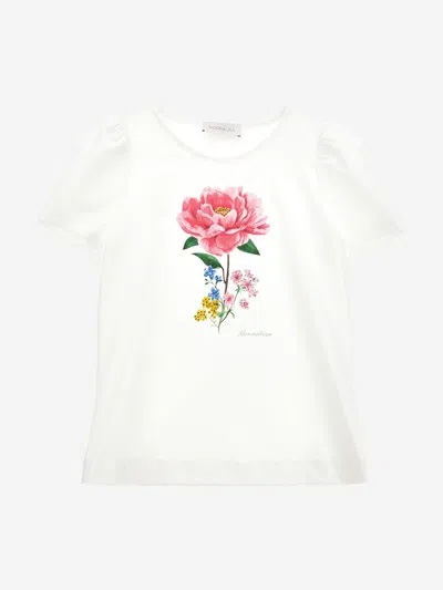 Monnalisa Kids' Girls Ivory Cotton Flower T-shirt