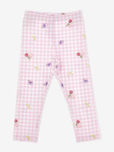 Monnalisa Babies'  Girls Gingham Flower Leggings In Pink