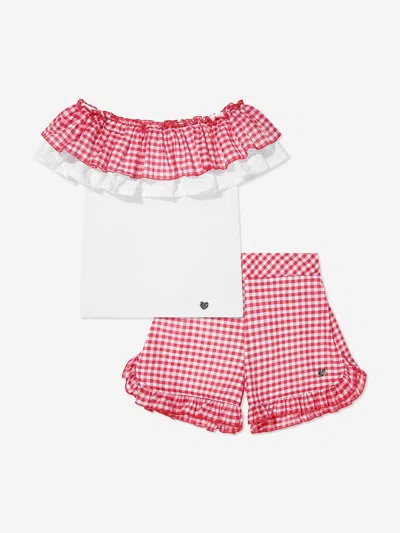 Monnalisa Girls Gingham Shorts Set In Red
