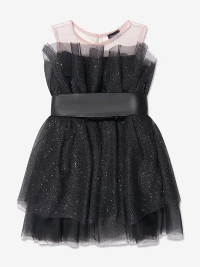 Monnalisa Babies' Girls Glittery Tulle Mini Dress In Black