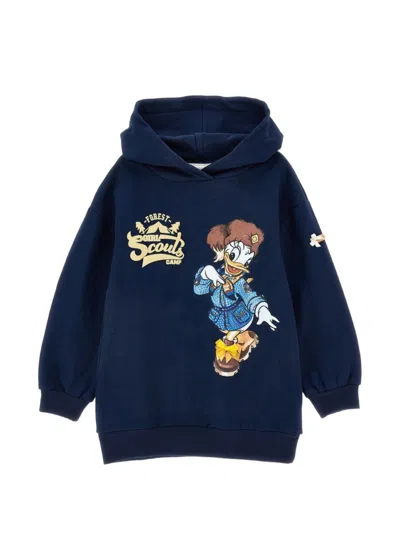 Monnalisa Girls Graphic Hooded Sweatshirt Dress In Blue