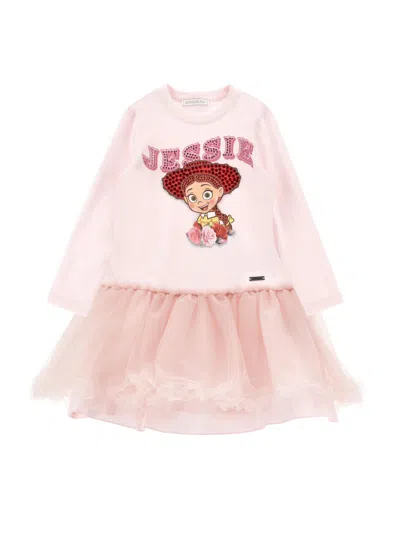 Monnalisa Girls Graphic Tulle Dress In Pink