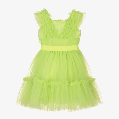 Monnalisa Kids' Girls Green Tulle Ruffle Dress