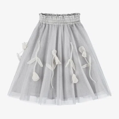 Monnalisa Kids' Girls Grey Glitter Tulle 3d Tulip Skirt In Gray