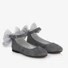 Monnalisa Girls Grey Suede Leather Bow Shoes In Grey