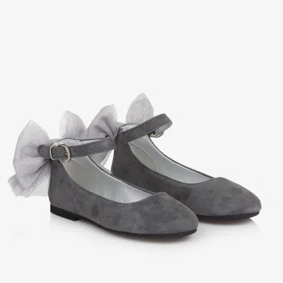Monnalisa Kids' Girls Grey Suede Leather Bow Shoes