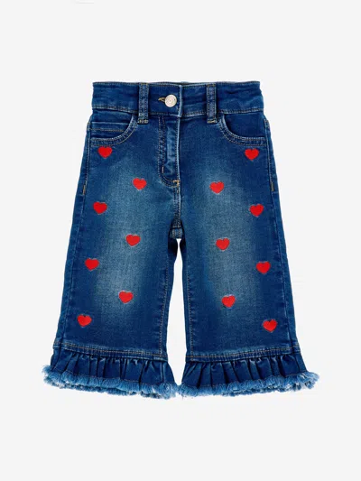 Monnalisa Kids' Girls Heart Denim Fleece Jeans In Blue