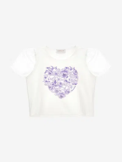 Monnalisa Kids' Girls Heart T-shirt Ivory