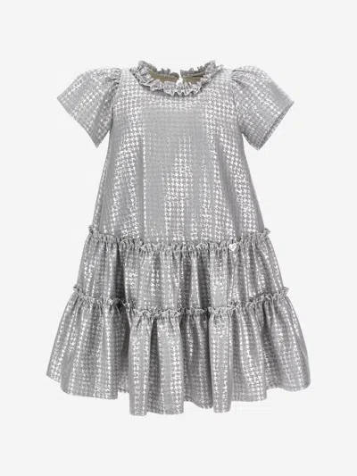 Monnalisa Babies'  Girls Houndstooth Jacquard Dress In Silver
