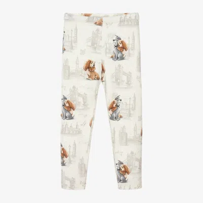 Monnalisa Kids' Girls Ivory Cotton Disney Leggings