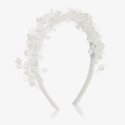 Monnalisa Kids' Girls Ivory Floral Pearl Hairband In White