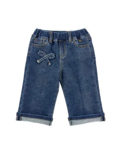 Monnalisa Babies' Bow-detail Turn-up Straight Jeans In Blue
