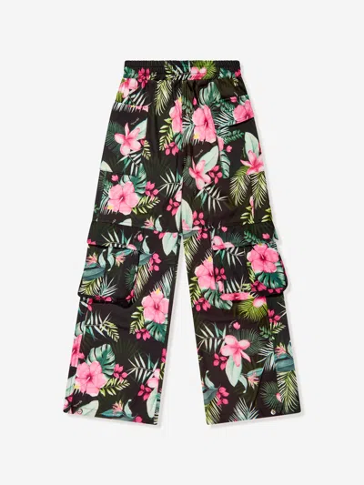 Monnalisa Kids' Floral-print Cargo Pants In Black